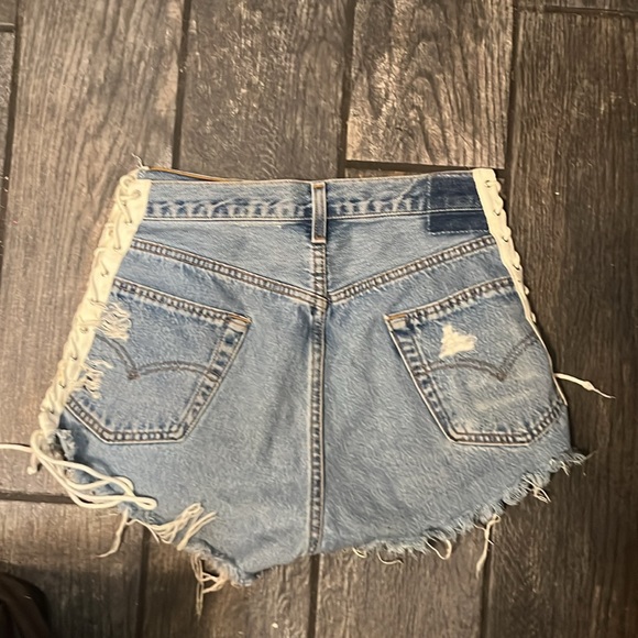 Furst Of A Kind Upcycled Vintage Lace Up High Waist Sasson Blue Denim Shorts - Picture 7 of 8